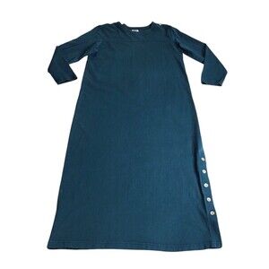 Vintage CMI Maxi Dress Womens L Blue Green Cotton Cottagecore Lagenlook Modest
